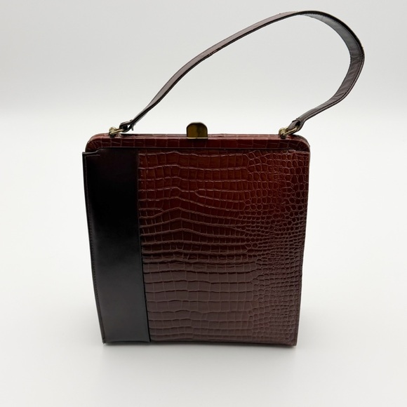 Vintage Handbags - Vintage Lennox Bags Faux Crocodile Print Clasp Handbag 1950s 1960s